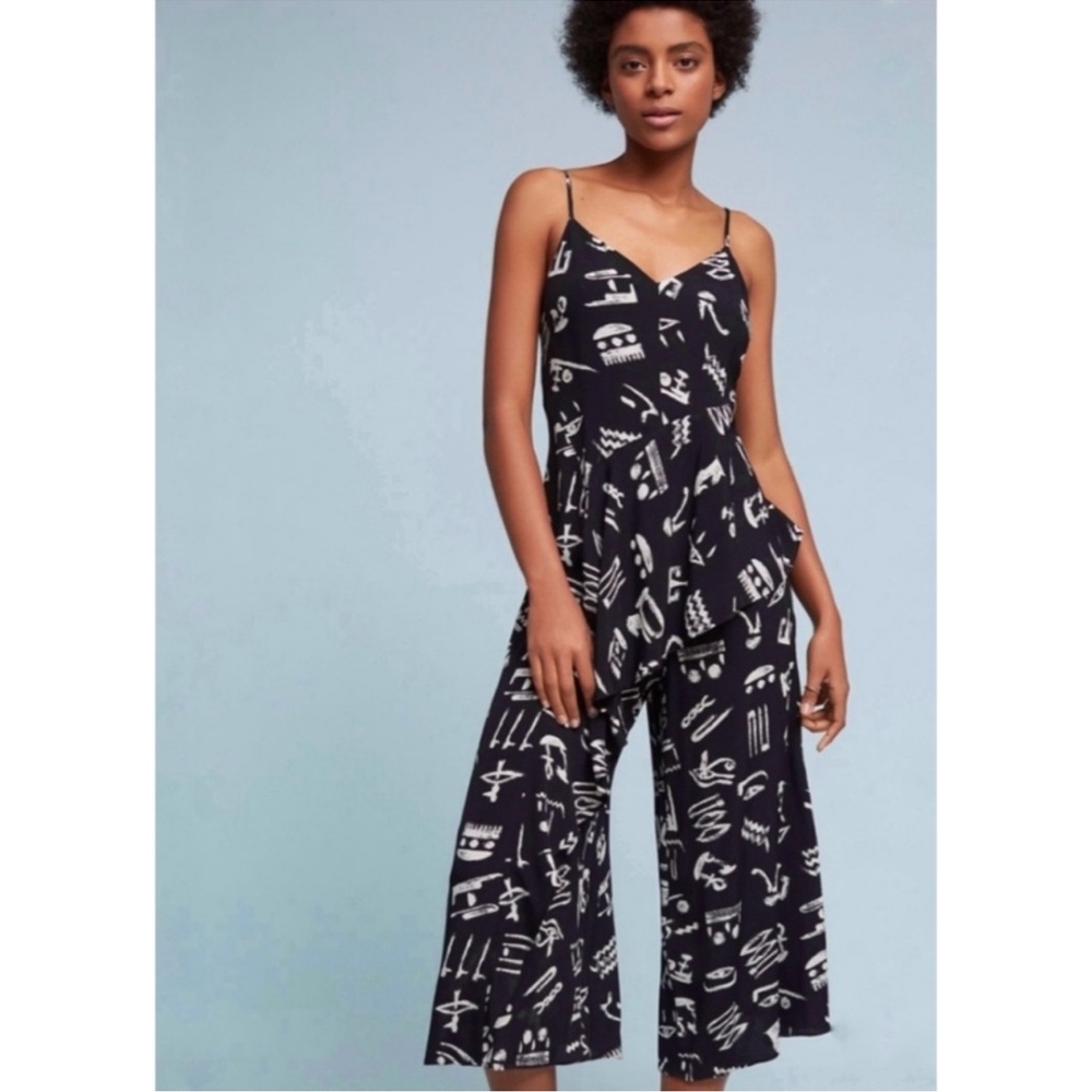 Maeve Black Daytrip Jumpsuit with Abstract Print and Cropped Wide-Leg